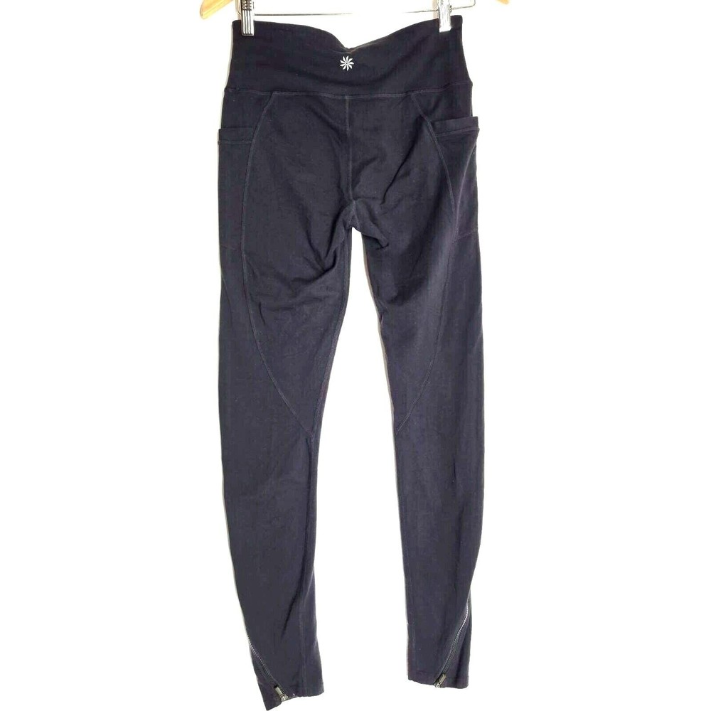 Athleta Womens Activewear Leggings Pants Black Mid Rise Stretch Pocket Pull On S